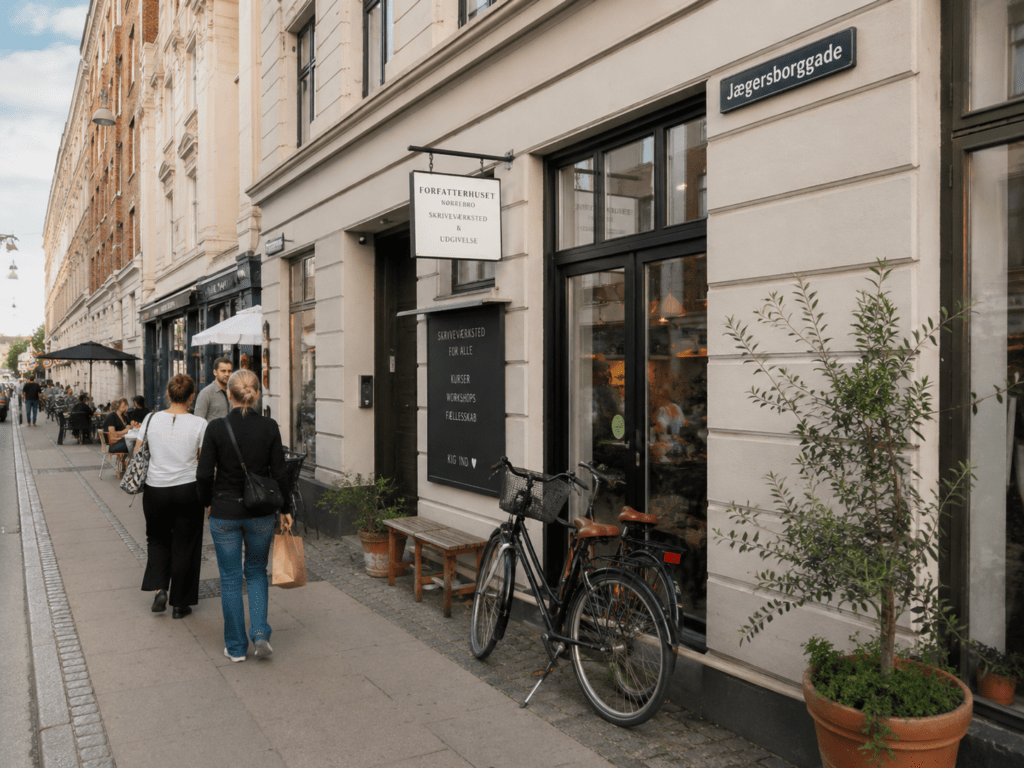 Jægersborggade på Nørrebro med små butikker, caféer, cykler og klassiske facader