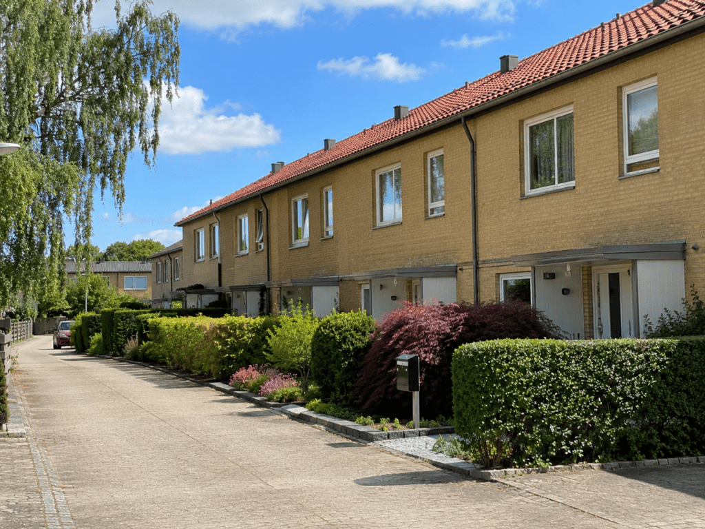 Rækkehuse i Rødovre med grønne forhaver og rolige boligveje