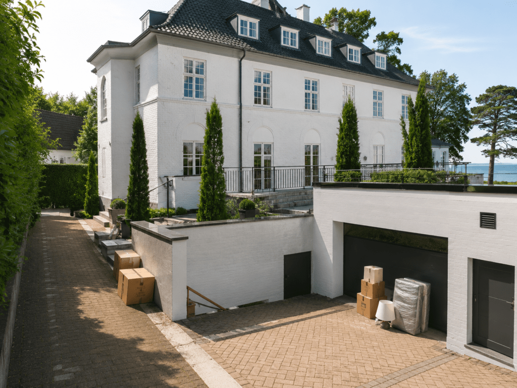 Stor villa i Vedbæk med garage, kælderadgang og flyttekasser