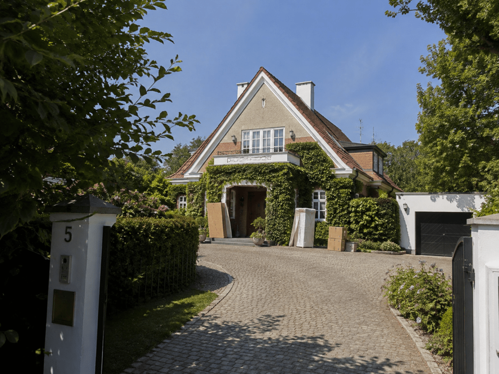 Stor villa i Klampenborg med privat indkørsel, garage og flyttekasser